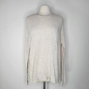 LOU & GREY Soft Heathered Ivory Knit Top Size M Cotton Blend Crew Neck Beachy